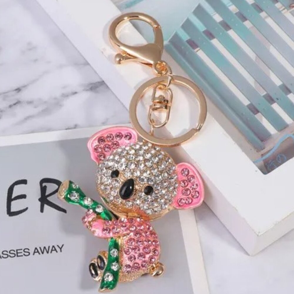 ๐Crystal Koala Bear Rhinestone Gold Keychain Bag Charm Purse Accessory - Picture 4 of 5